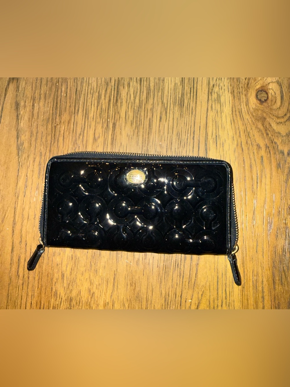 Coach Black Patent Leather Zip-Around Signature Wallet - Picture 8 of 8